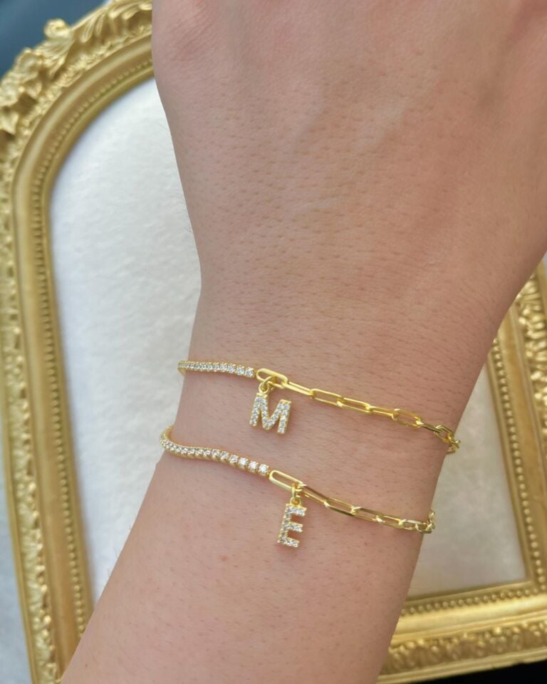 925 Ayar Gümüş Harfli Zirkon Taşlı Bileklik