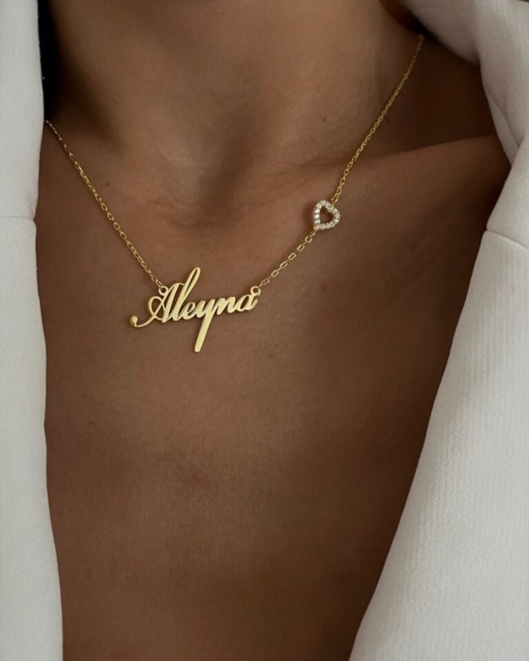 925 Ayar Gümüş Kalpli İsim Kolye