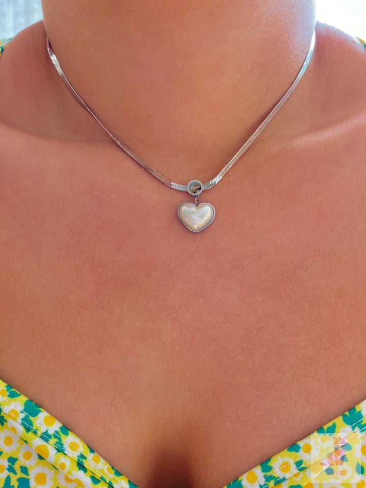 316L Çelik İtalyan Zincirli Sedef kalp Kolye