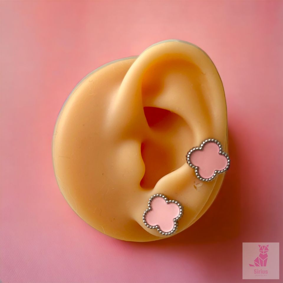 316L Çelik Cleef Model Pembe Küpe