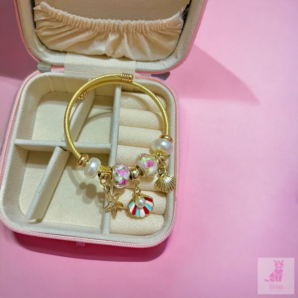 316L Çelik İnci Detaylı Gold Charm