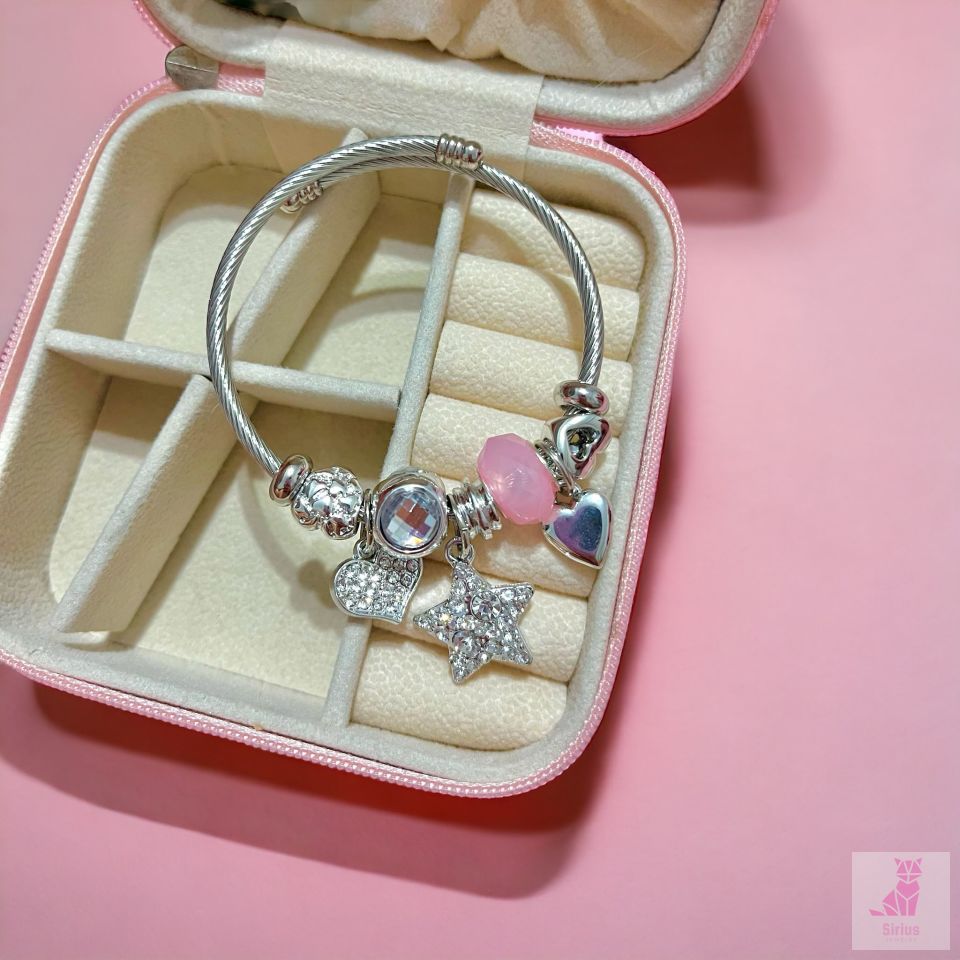 316L Çelik Yıldız Detaylı Pembe Charm