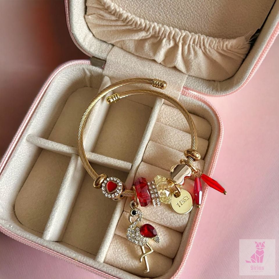 316L Çelik Kırmızı Flamingo Figürlü Charm