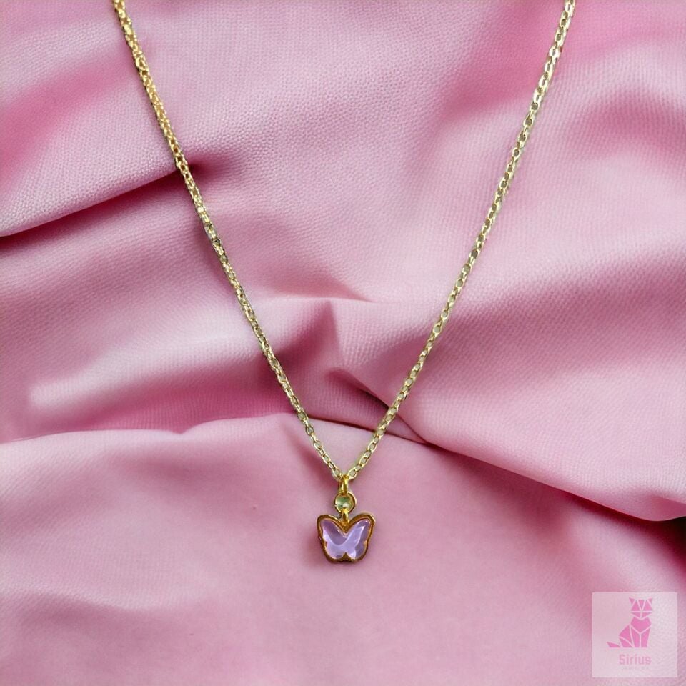 Hologramlı Altın Kaplama Kelebek Kolye
