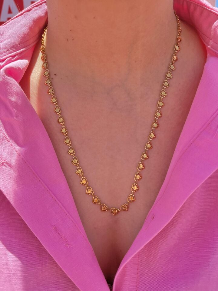 316L Çelik Kalp Desenli Zincir Kolye