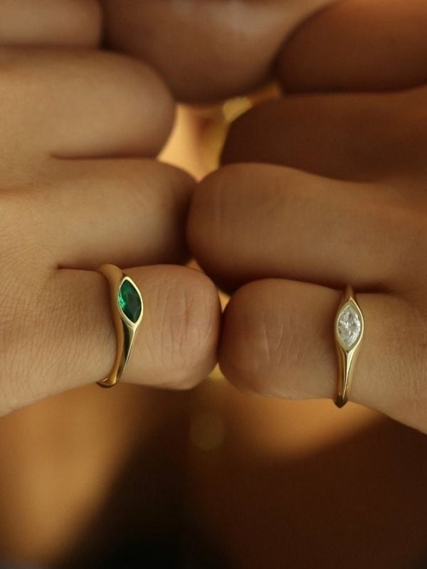 925 Gümüş | Ayarlanabilir Renkli Badem Taşlı Yüzük