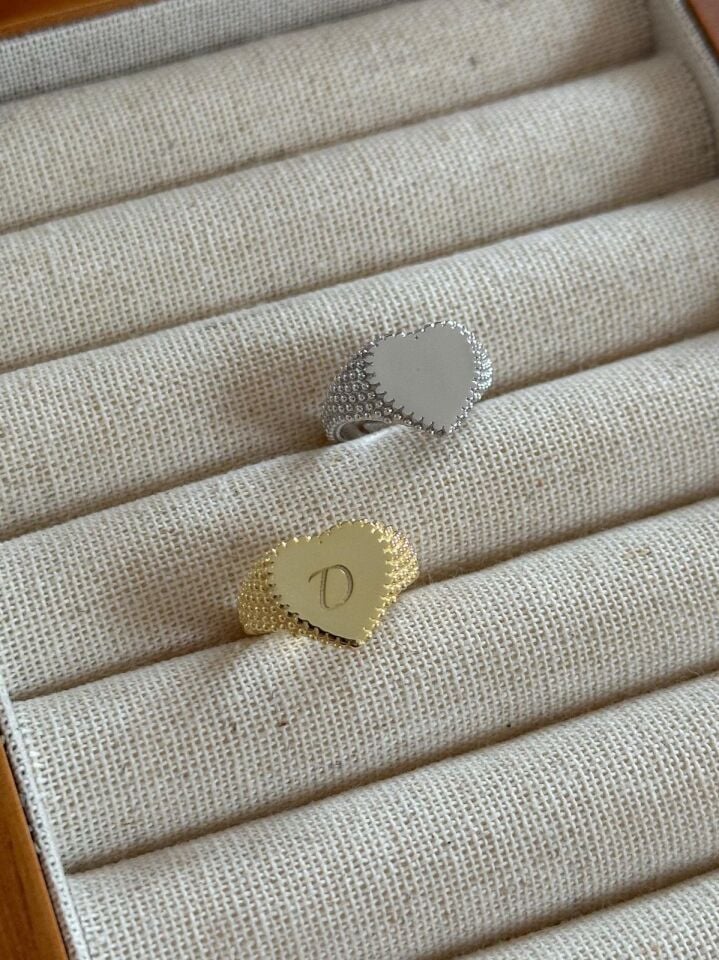 925 Gümüş | Kalpli Harfini Seç Yüzük