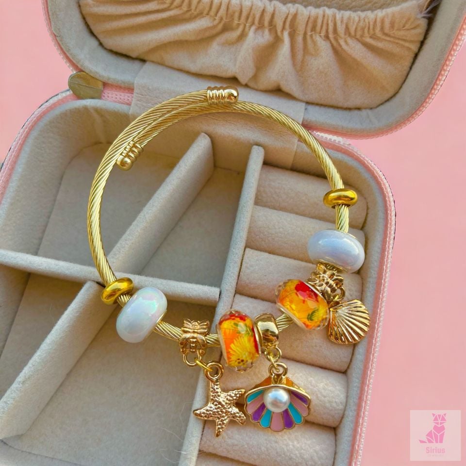 316L Çelik İnci Detaylı Gold Charm