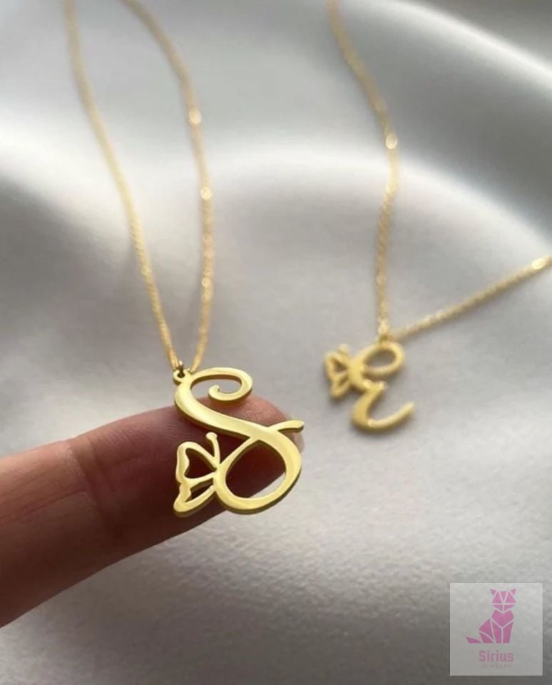 925 Ayar Gümüş Kelebekli Harf Kolye