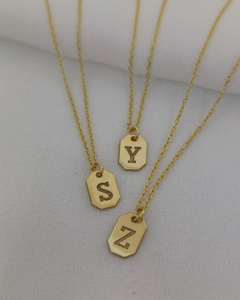 925 Gümüş  | Minimal Harfini Seç Plaka Kolye