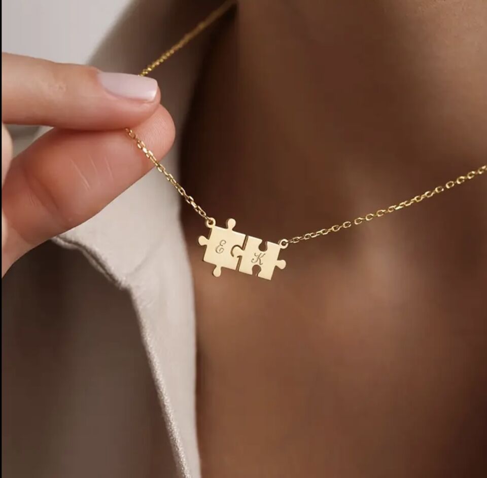 925 Gümüş | Çift Yapbozlu Kolyeye İstediğin Harfi Yazdır