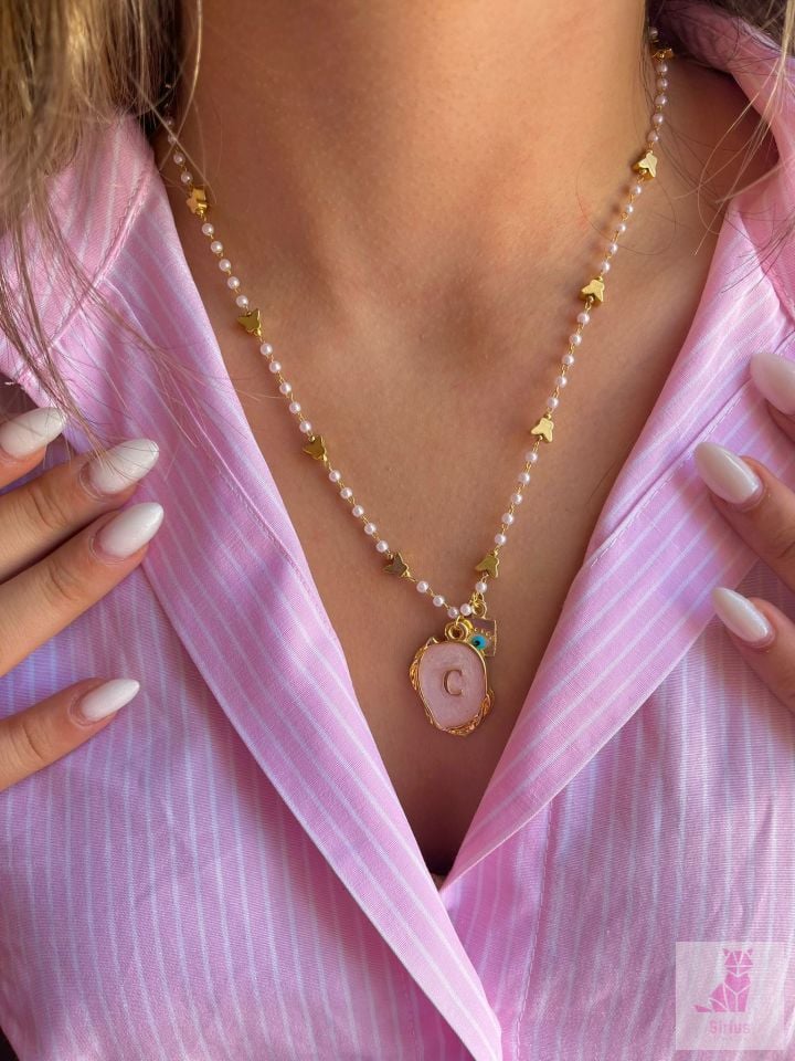 Altın Kaplama Mineli Harf Kolye