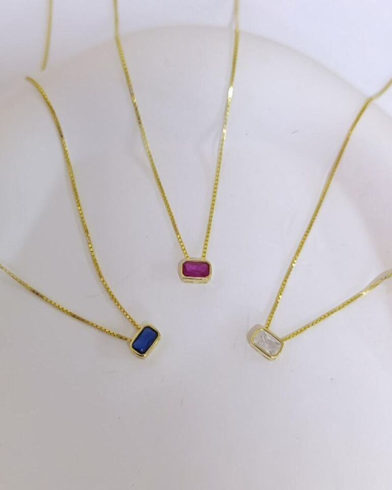 925 Gümüş | Renkli Taşlı Dikdörtgen Kolye