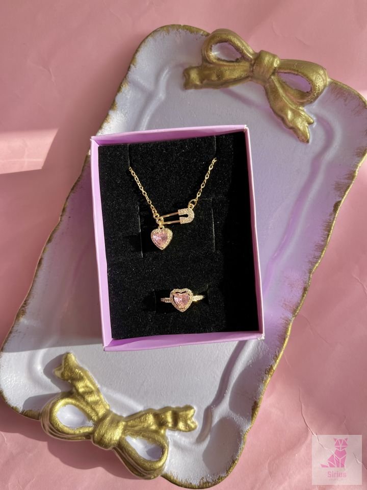 Pembe Kanca Kolye Yüzük Seti