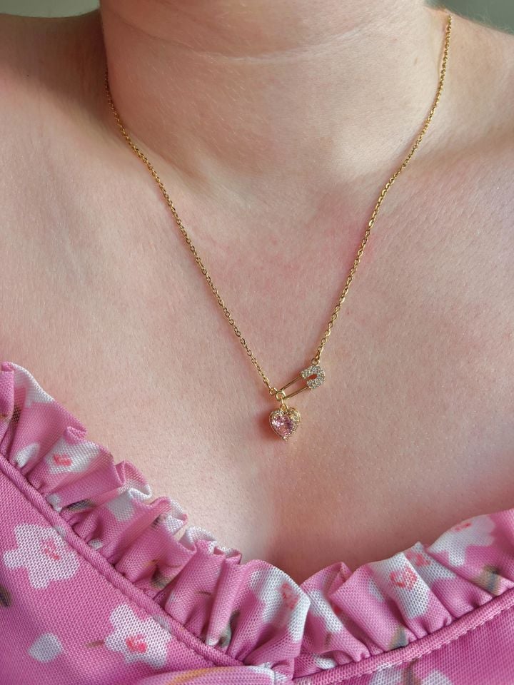 316L Çelik Pembe Kanca Kolye