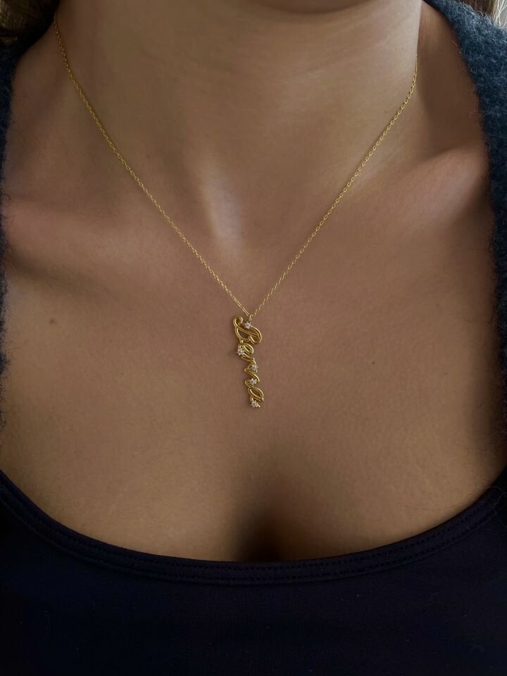 925 Gümüş | 3 Boyutlu İsim Kolyesi Dikey