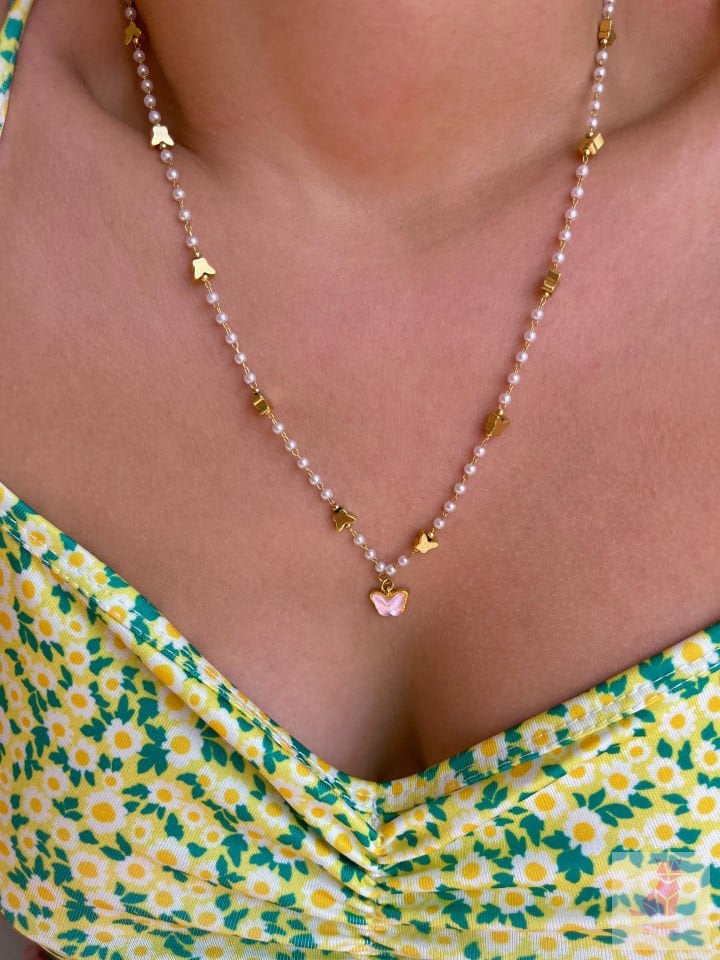 İncili Kelebek Kolye