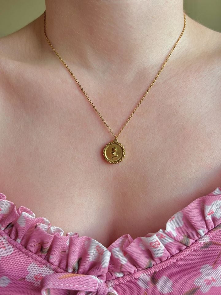 316L Çelik Antik Gül Kolye