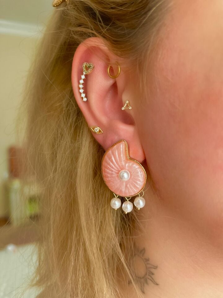 İnci Sallantılı İstiridye Küpe