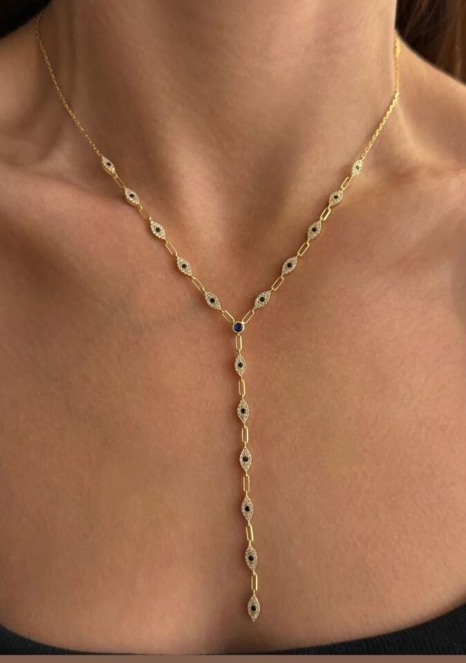 925 Gümüş | Göz Detaylı Y Kolye