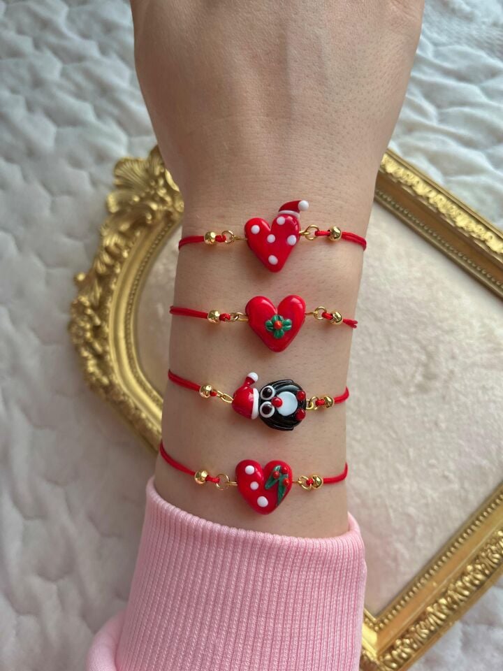 Yeniyıl Temalı Paraşüt İpli Murano Cam Bileklik