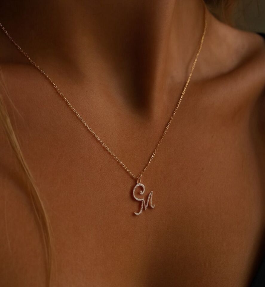 925 Gümüş | Zirkon Taşlı 2 Harfli Kolye