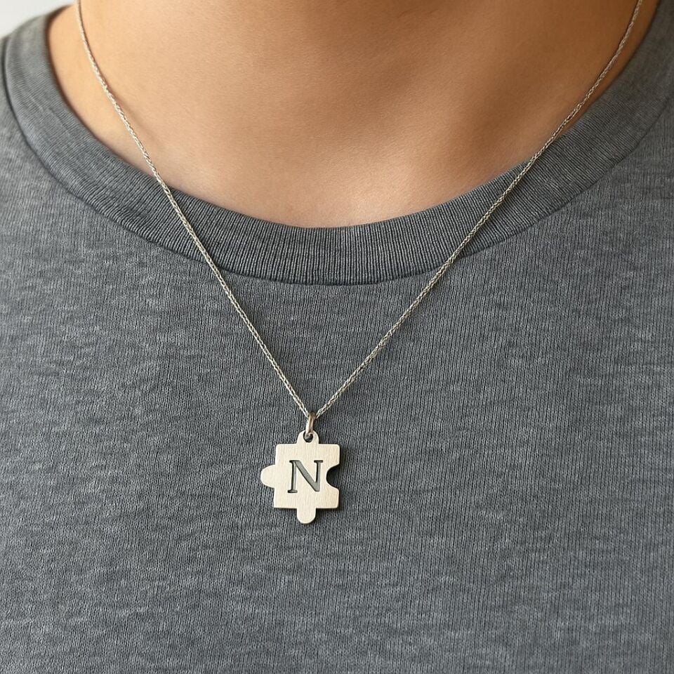 Yapboz Çift Kolyesi | 925 Ayar Gümüş Kolye (1 adet )