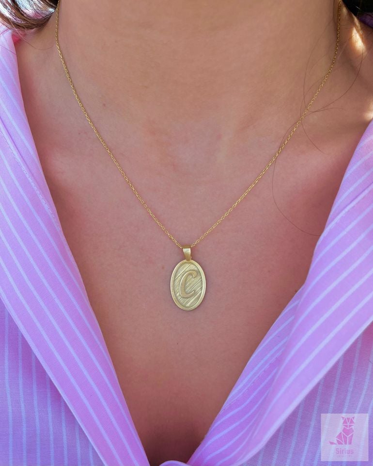 Vintage Plaka Harf Kolye | 925 Ayar Gümüş