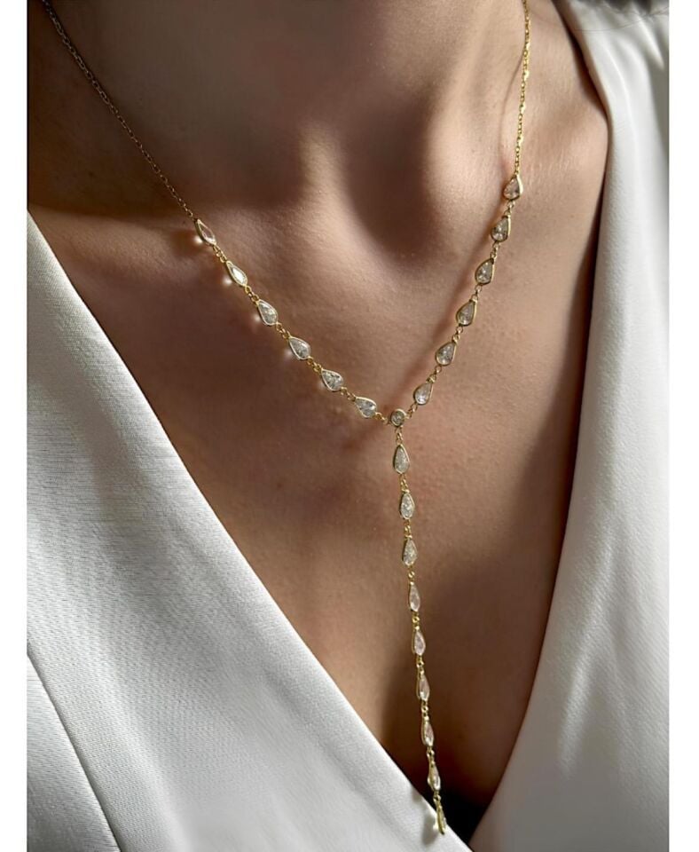 925s | Beyaz Damla Taşlı Y Kolye