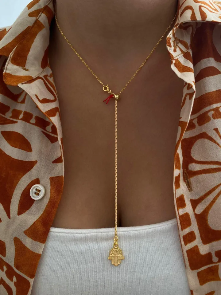 925 Gümüş | Hamsa Ayarlanabilir Y Kolye