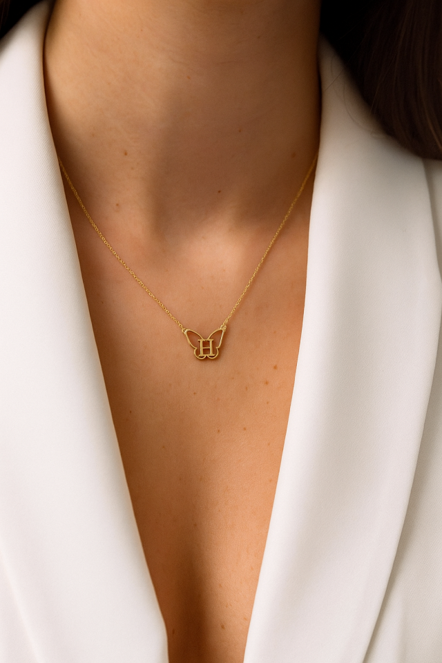 925 Gümüş | Harfini Seç Kelebek Kolye