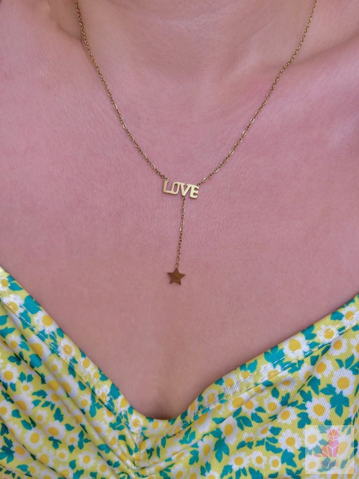 316L Çelik Love Yazılı Yıldız Kolye