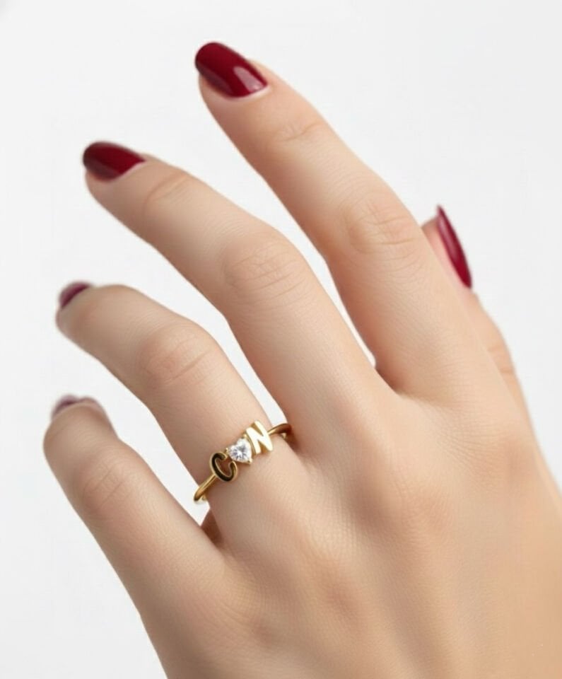 925 Gümüş | Ayarlanabilir 2 Harfli Yüzük