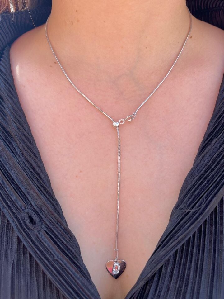 Asansör Zincir Harfli Kalp Kolye | 925 Gümüş