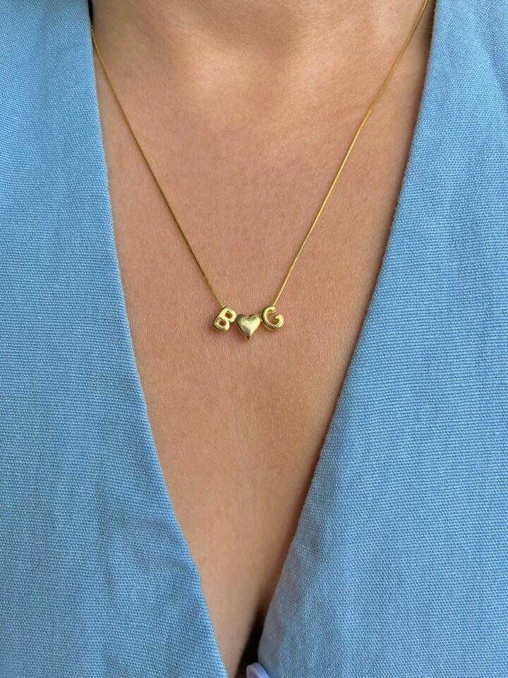 925 Ayar Gümüş Bubble 2 Harfli Kolye