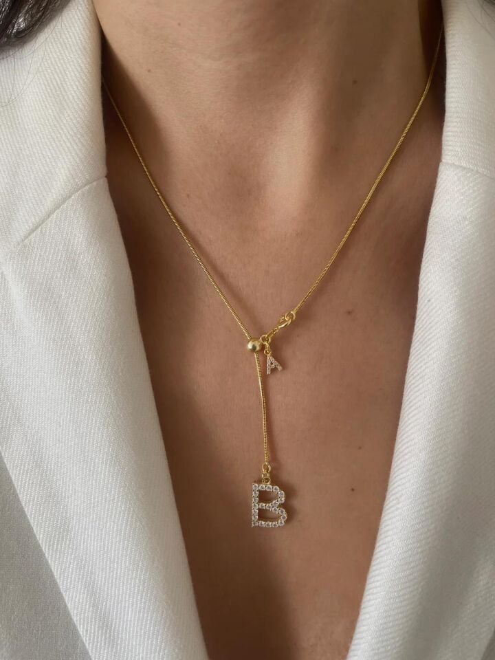 925 Ayar Gümüş Asansörlü 2 Harfli Kolye