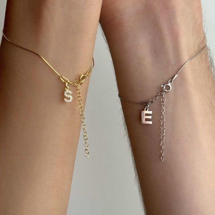 925 Ayar Gümüş Çift Bilekliği Harfli