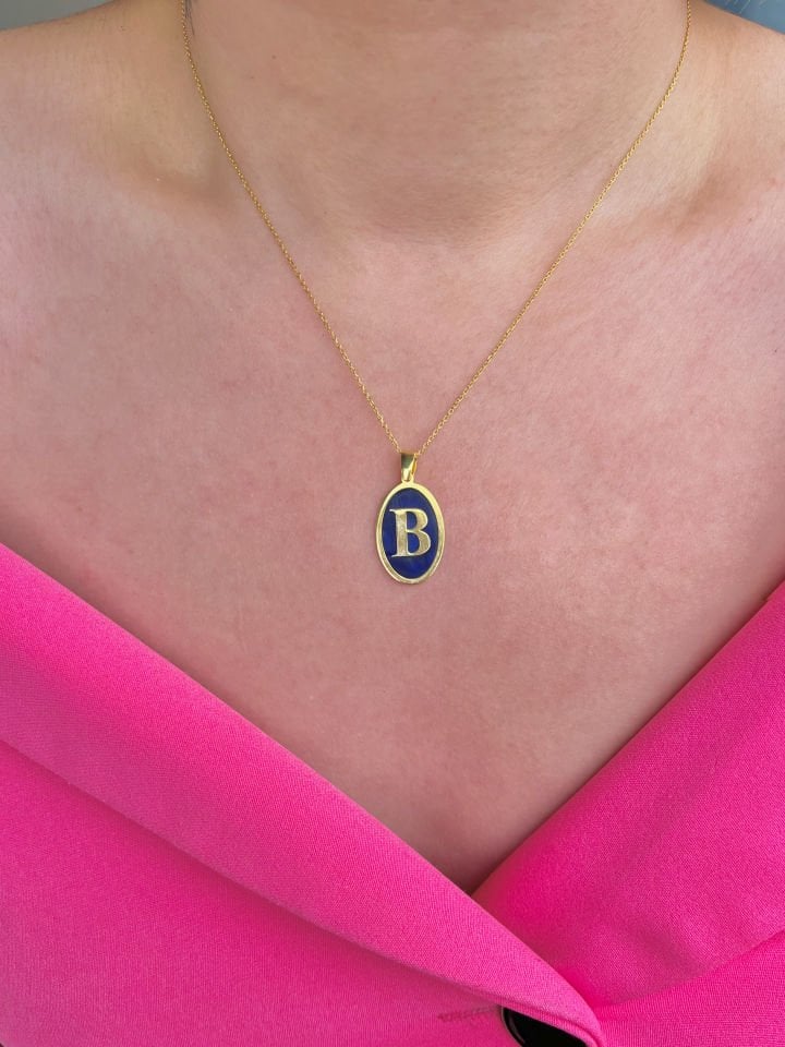 925 Ayar Gümüş Mineli Harf Kolye