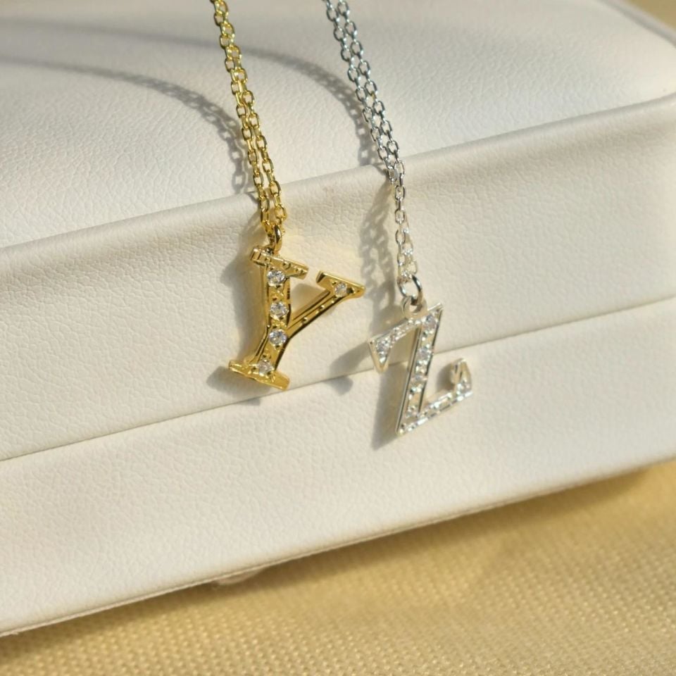 925 Ayar Gümüş Zirkon Taşlı Harf Kolye