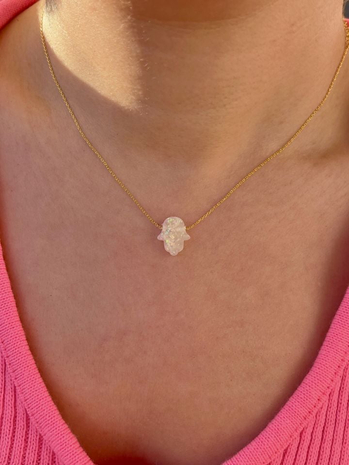925 Ayar Gümüş Opal Taşlı Hamsa Kolye
