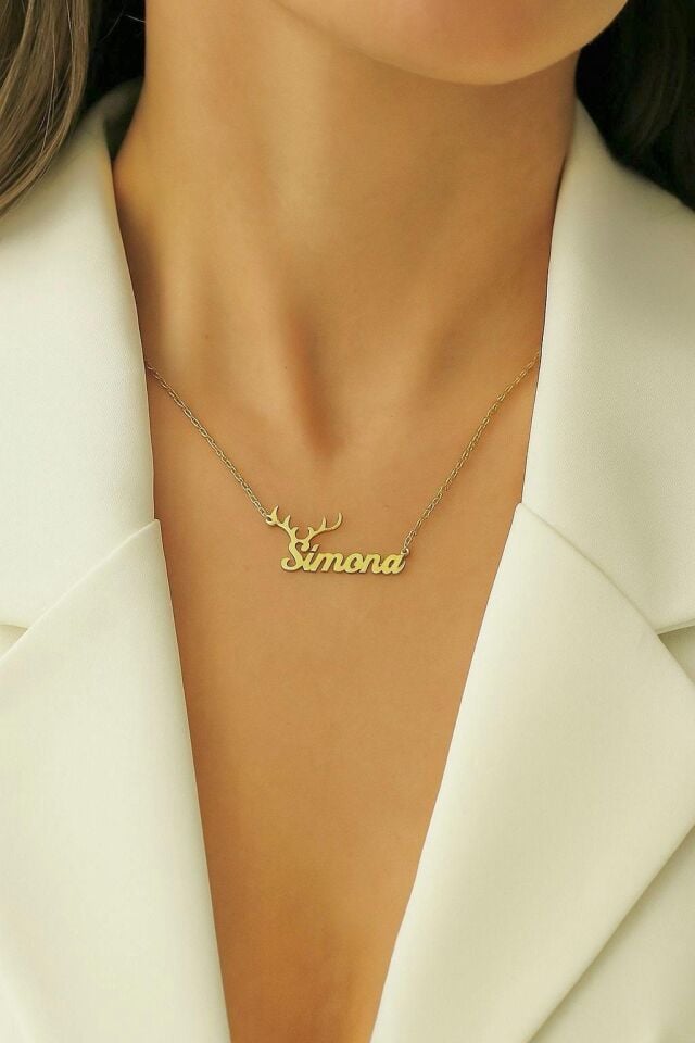 925 Gümüş | Noel Ren Geyiği Boynuzuna İsmini Yazdır Kolye