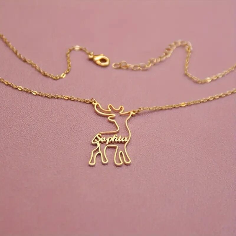 925 Gümüş | Noel Ren Geyiği Üzerine İstediğini Yazdır Kolye