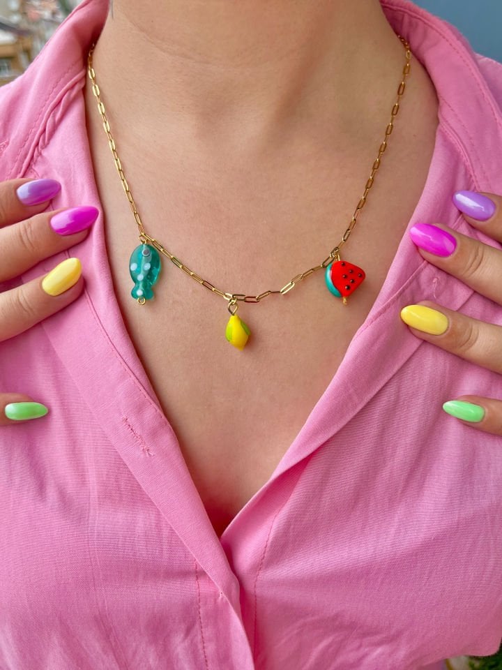 316L Çelik Zincirli Murano Summer Kolye