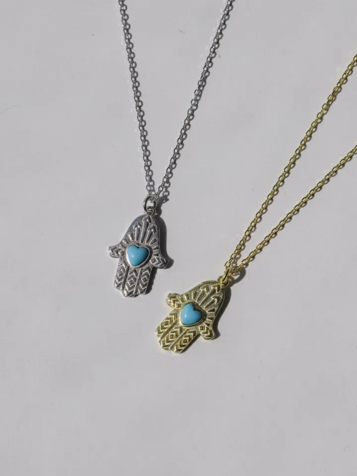 925 Ayar Gümüş Mavi Taşlı Hamsa Kolye